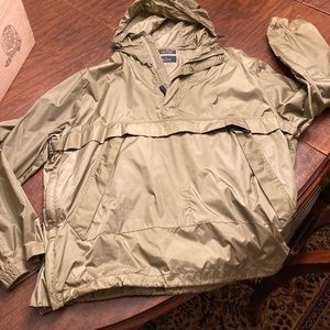 Nautica mens large jacket windbreaker with three pockets and hood olive green